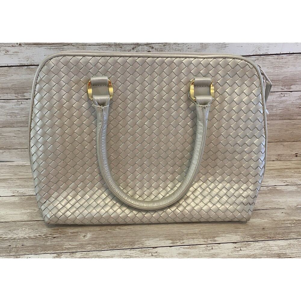 Ganson Purse Womens Beige Basket Weave Metallic Handbag Vintage